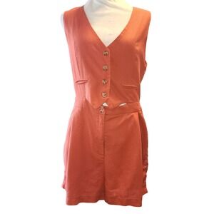 Karl Marc John Rust Orange Cotton Linen Vest Romper Sleeveless Shorts Size L